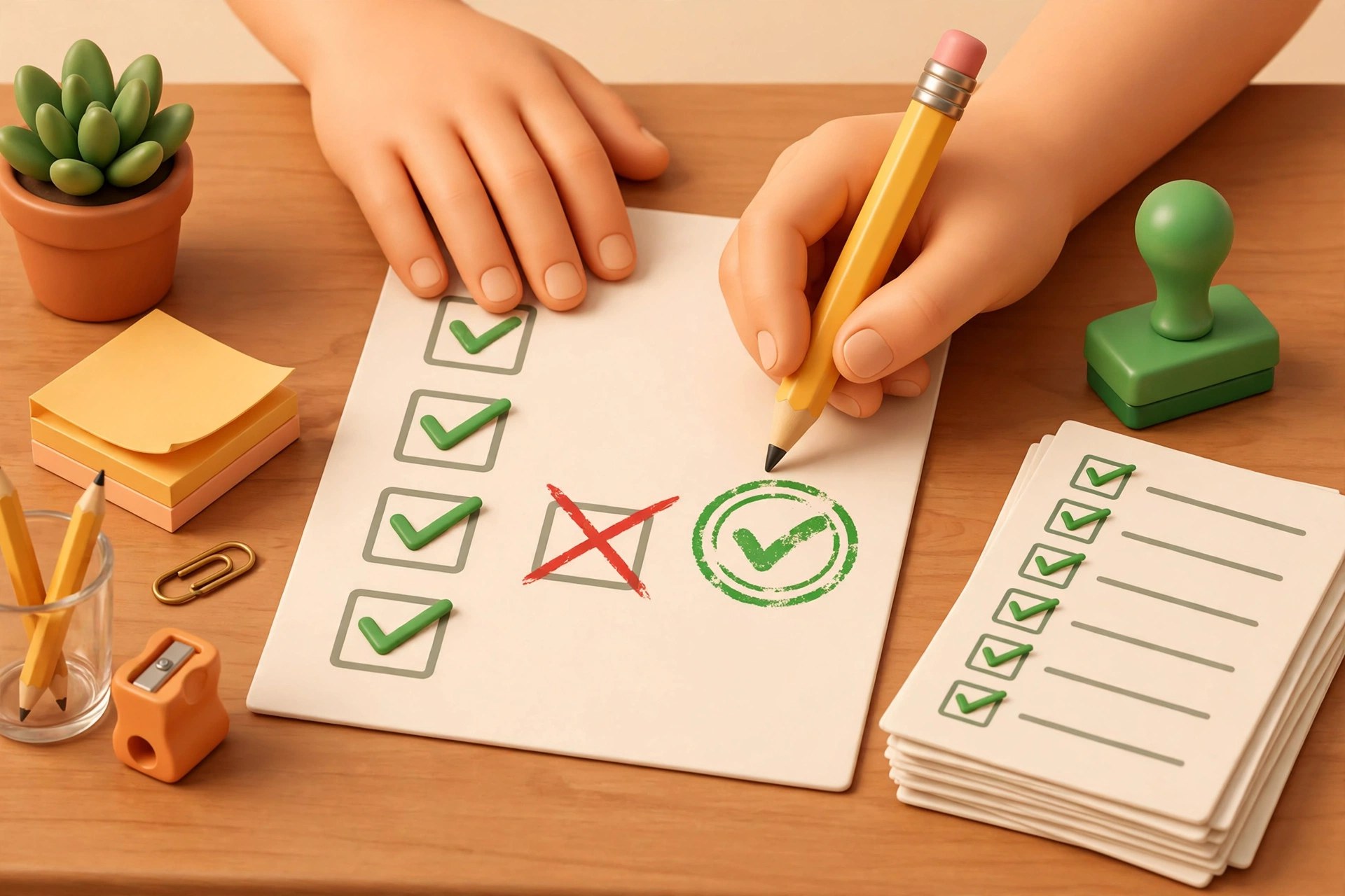 Credit report mein galti theek karke checklist banate hue illustration