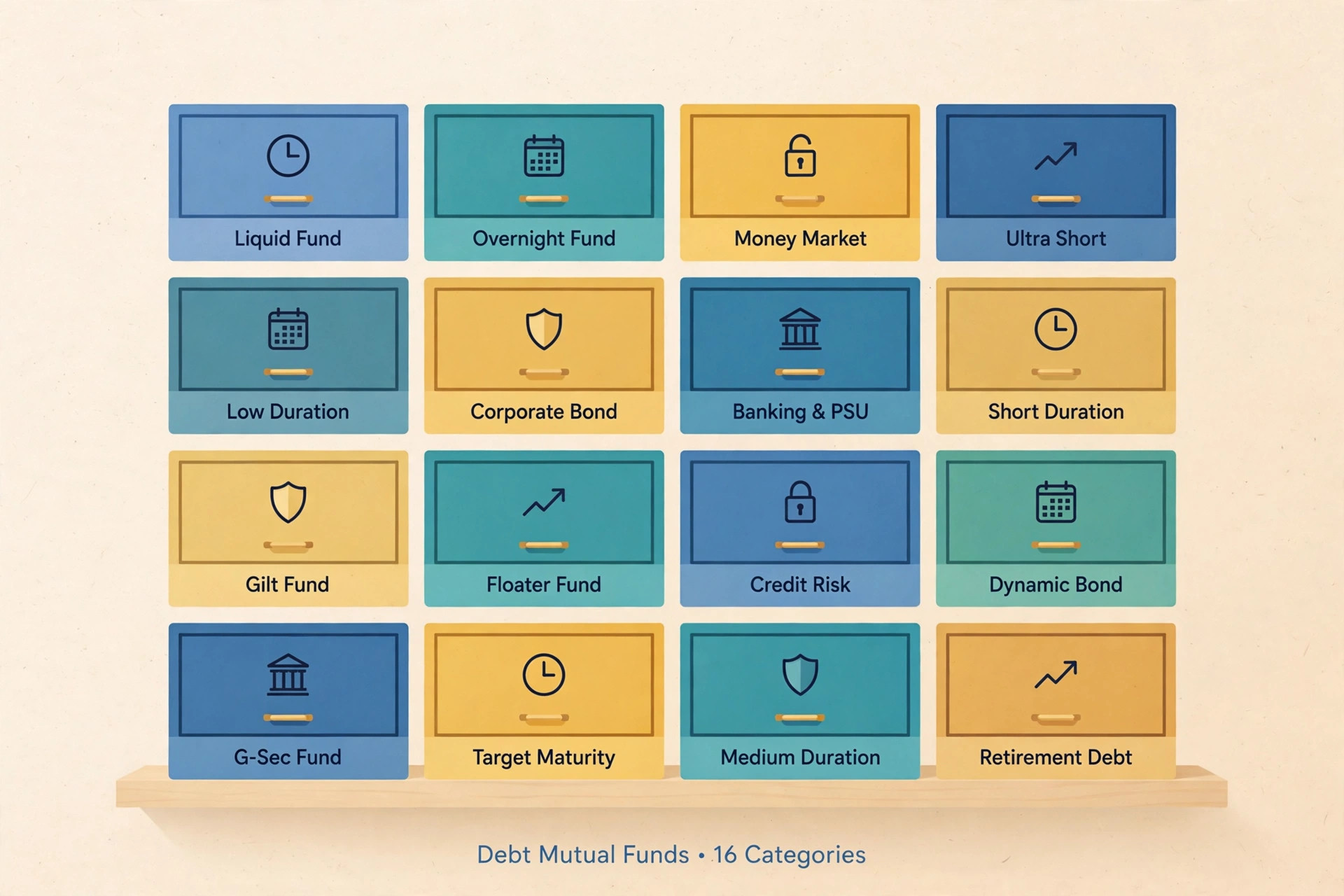 Debt mutual fund ke 16 SEBI categories ka illustration