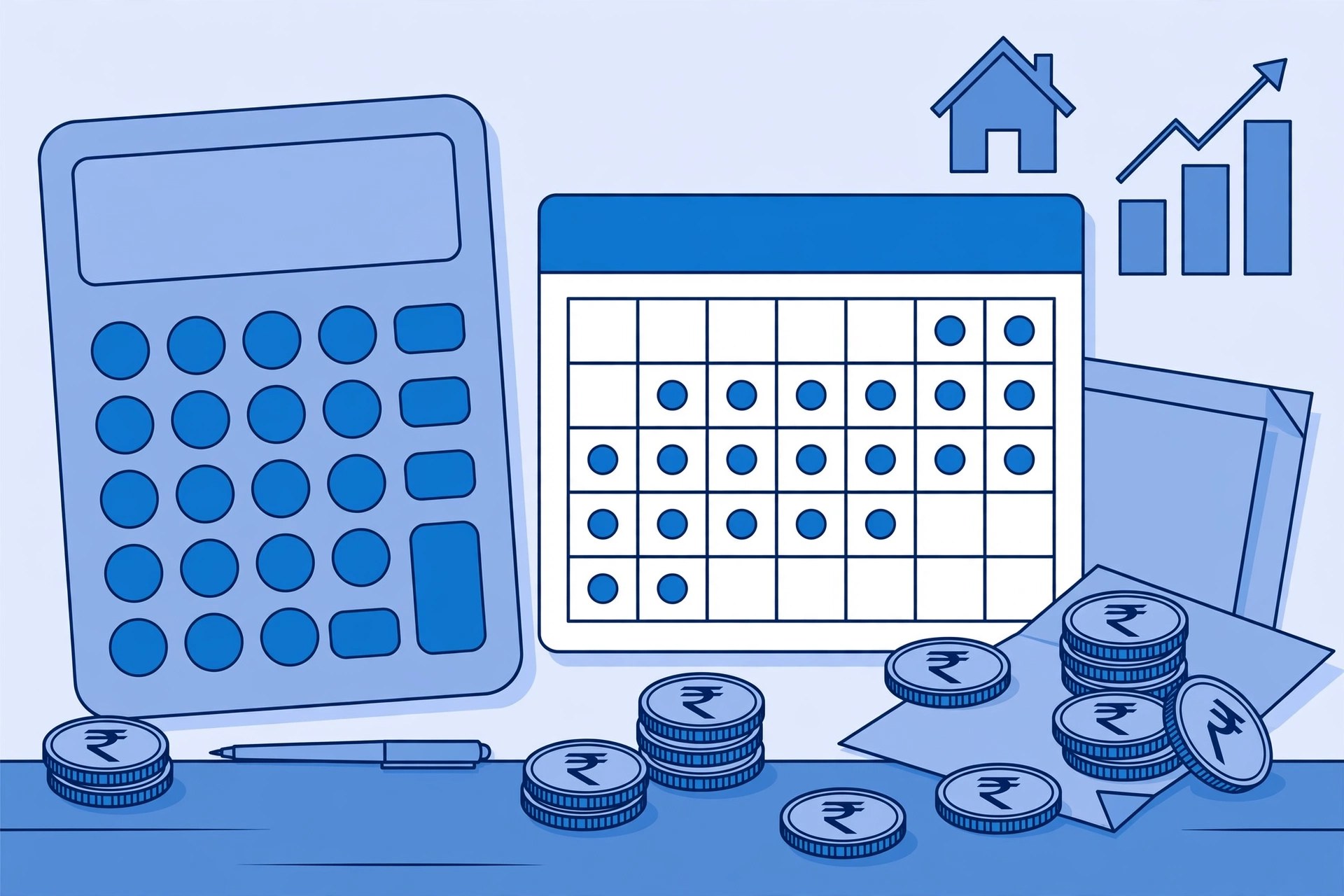 Home loan EMI calculate karte hue calculator aur calendar