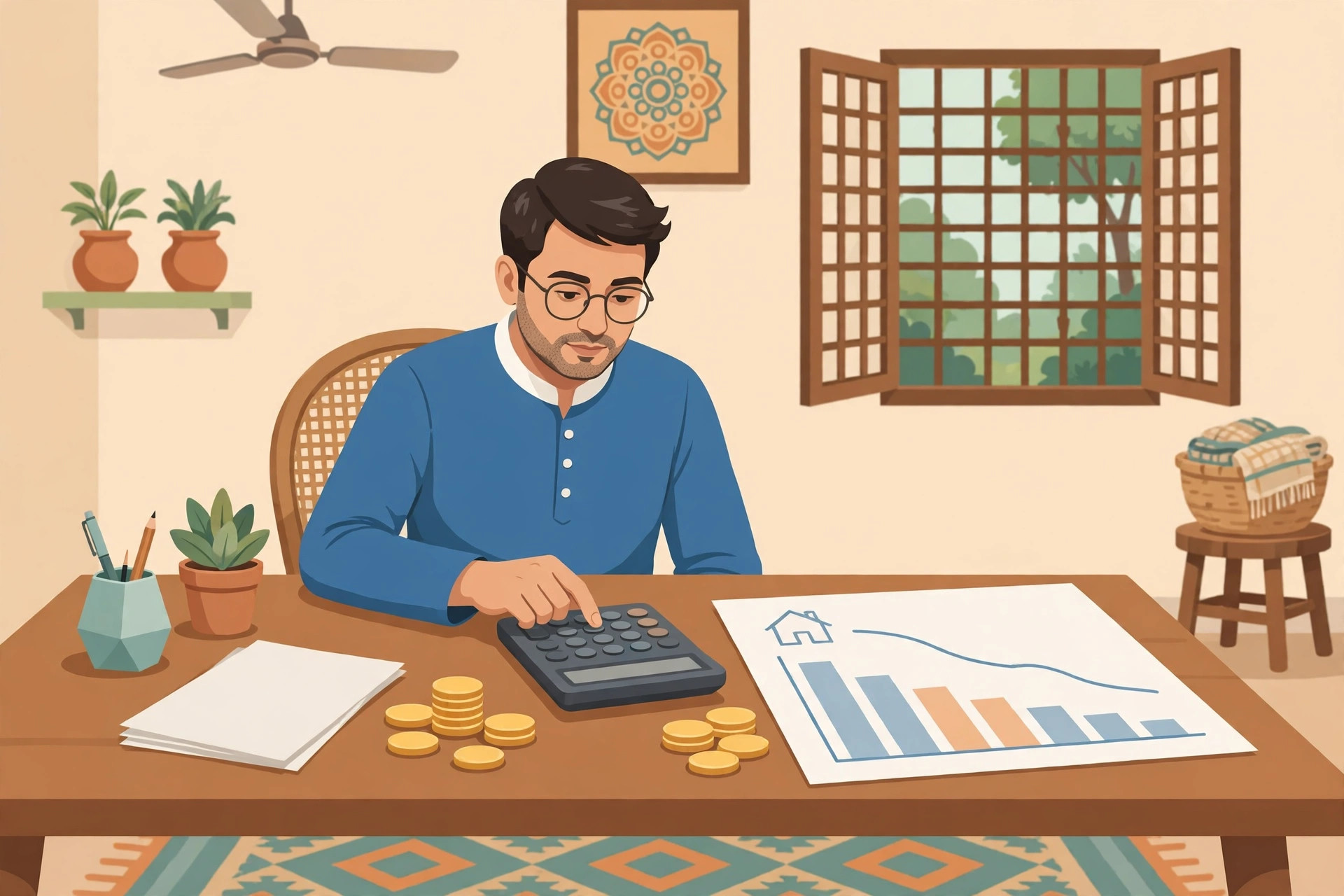 Home loan EMI calculation aur prepayment ka hisaab samajhta vyakti
