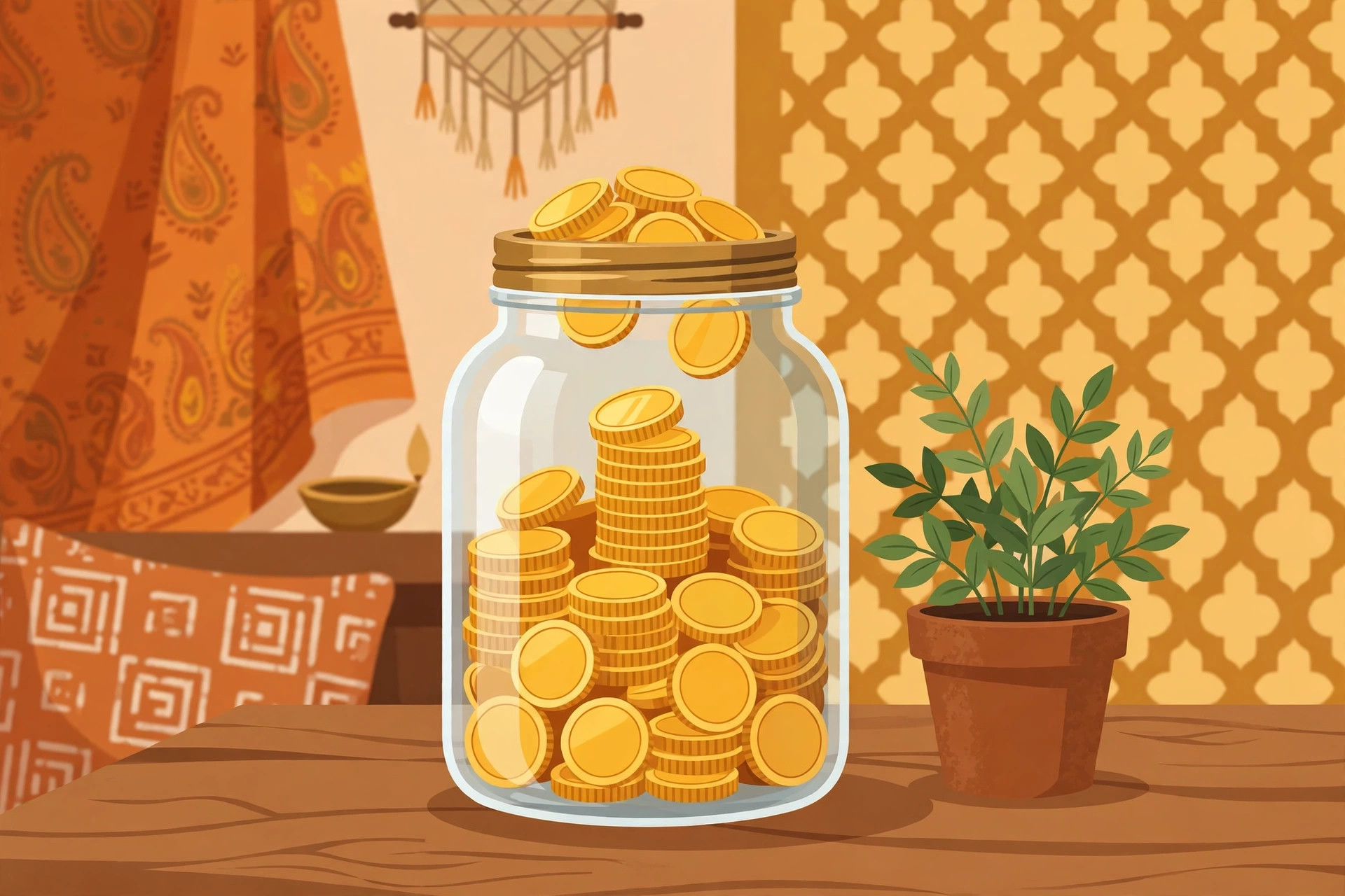 Savings jar filling with coins — pay yourself first