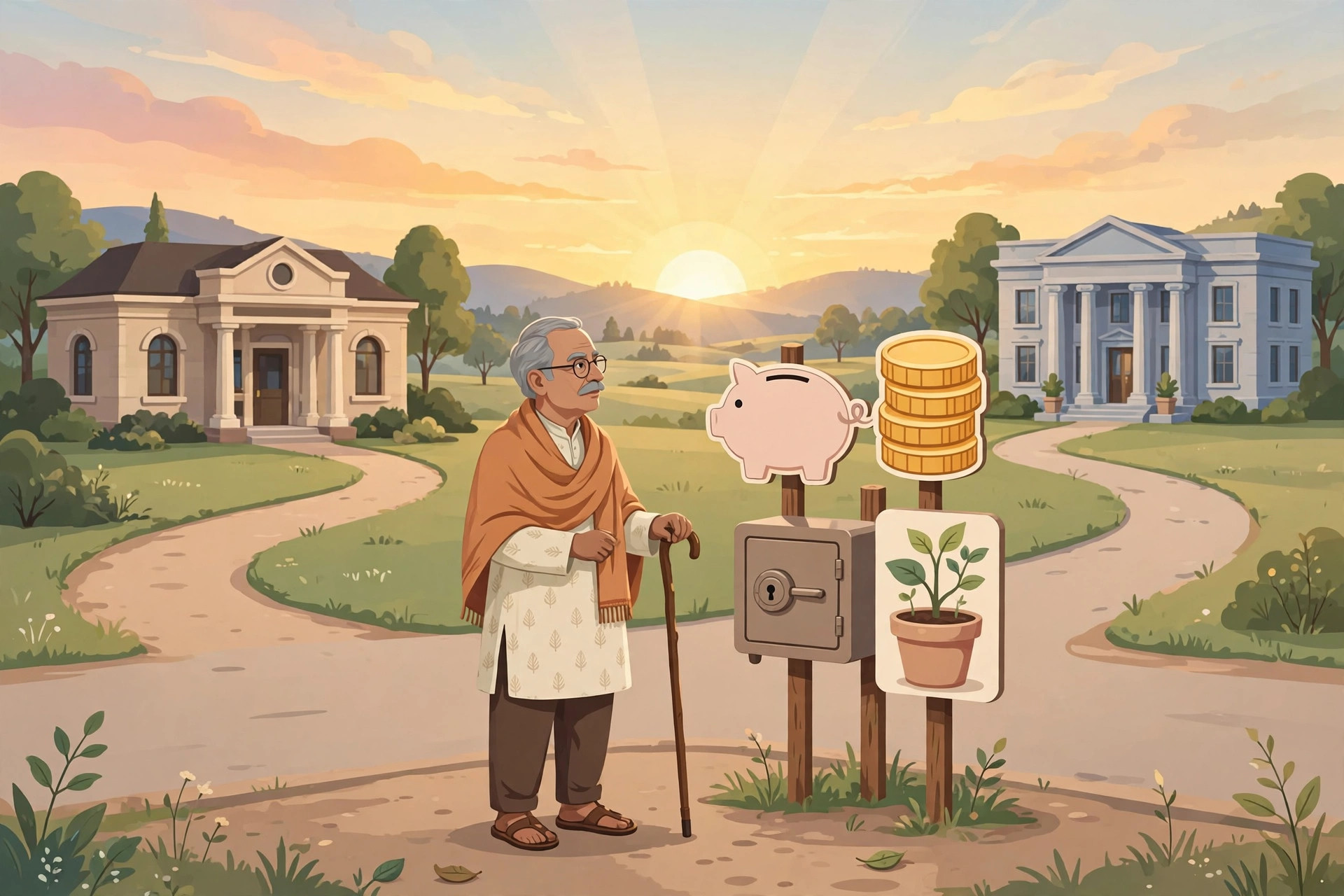 Senior citizen comparing retirement income options: post office vs bank