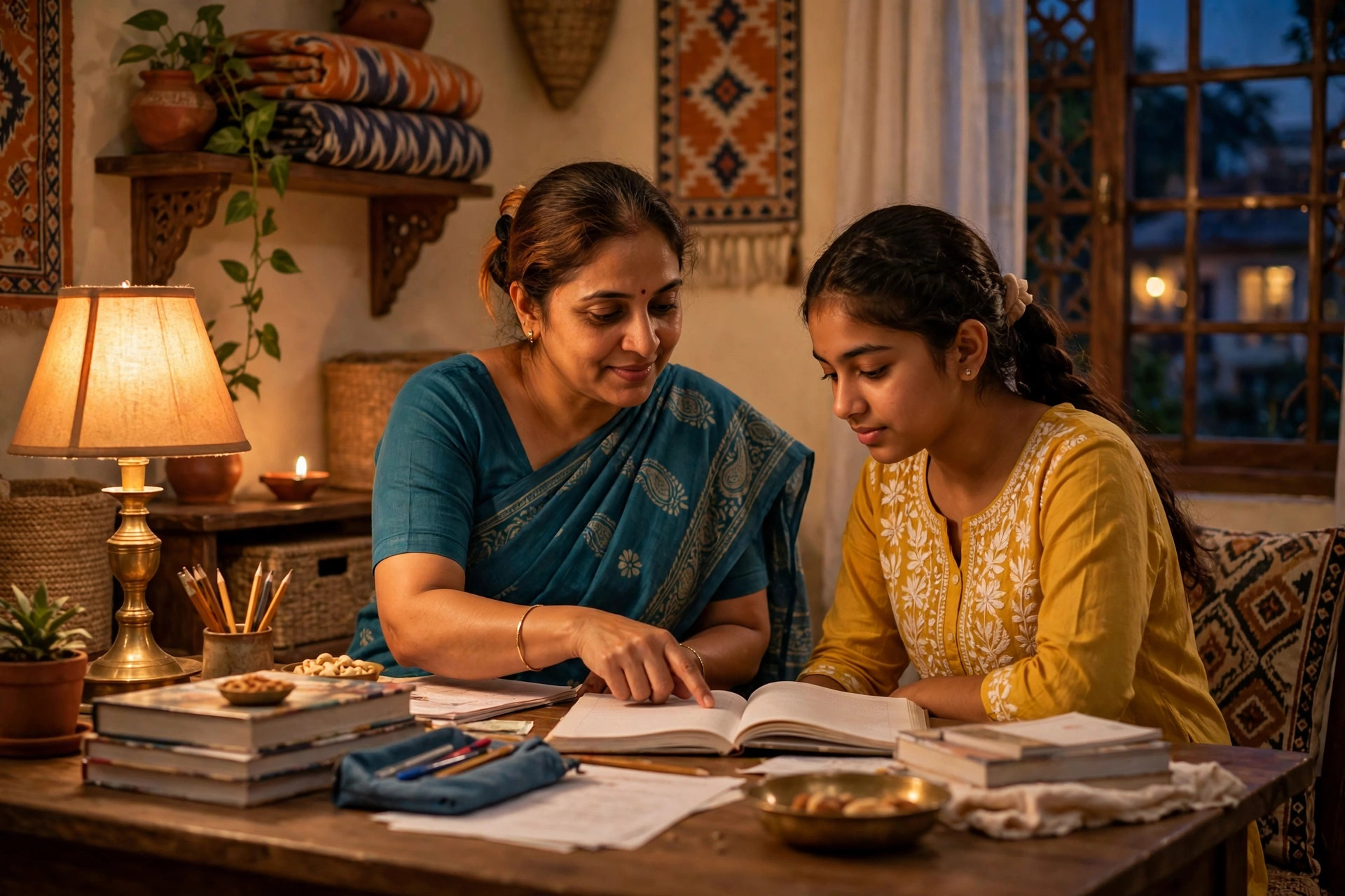 Beti ki higher education ke liye maa ke saath padhai karti ladki